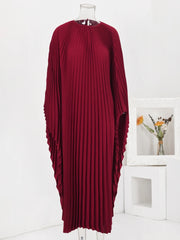 Burgundy Accordion Pleated Kaftan Dress