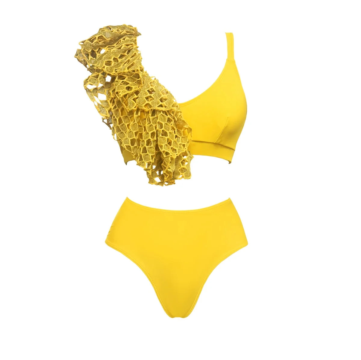 Crochet Cover-Up Yellow Swimsuit Set