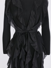 Elegant Black Ruffle Mesh Maxi Dress