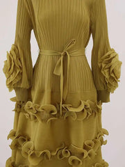 Mustard Pleated Midi Dress