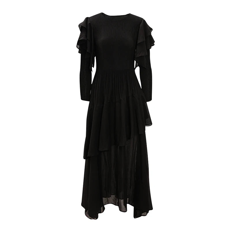 Elegant Black Layered Ruffle Maxi Dress