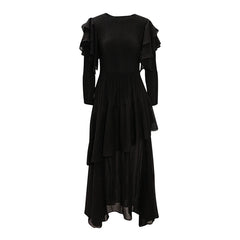 Elegant Black Layered Ruffle Maxi Dress