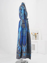 Royal Blue Baroque Print Maxi Wrap Dress