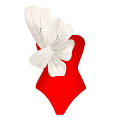 Azure Bloom One-Shoulder Swimsuit with White Floral Detail and Sarong