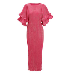 Fuchsia Pleated Bodycon Midi Dress