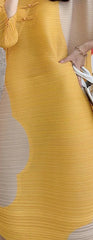 Golden Yellow Asymmetric Pleated Midi Dress