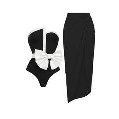 Monochrome Elegance Strapless Swimsuit