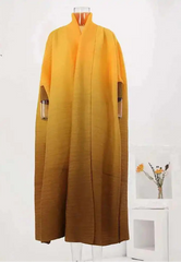 Golden Sunset Ombre Pleated Maxi Kaftan Dress