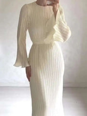 Elegant Ivory Pleated Maxi Dress