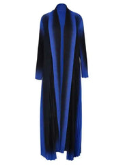 Royal Blue and Black Ombre Pleated Open Robe Dress