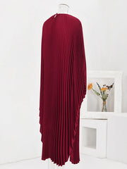 Burgundy Accordion Pleated Kaftan Dress