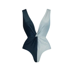 Two-Tone Twisted V-Neck Swimsuit