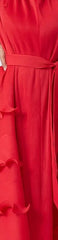 High‑Neck Pleated Tiered Midi Dress