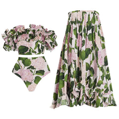 Floral Bloom Ruffle Bikini & Maxi Skirt Set