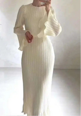 Elegant Ivory Pleated Maxi Dress