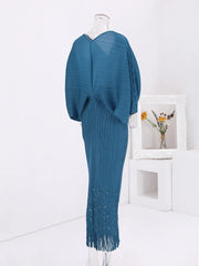 Teal Sculpted Pleated Kaftan Dress