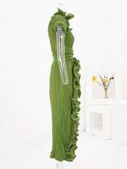 Leaf Pleated Maxi Dress