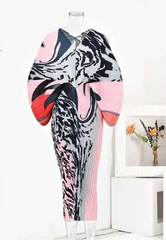 Abstract Print Pleated Kimono Dress