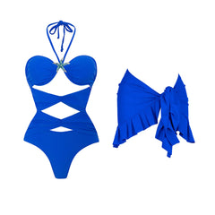 Sparkling Blue Swimsuit with Gold Starfish Accents & Cover-Up