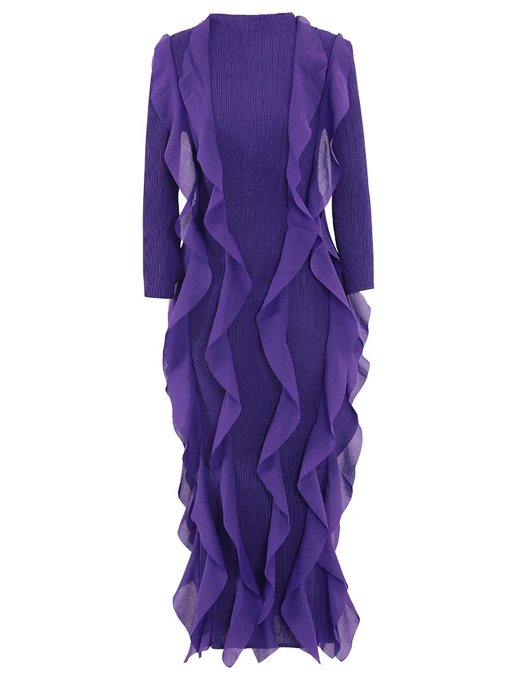 Royal Purple Sculpted Ruffle Pleated Dress