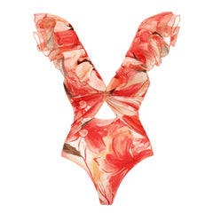 Watercolor Floral Ruffle Swimsuit & Sarong