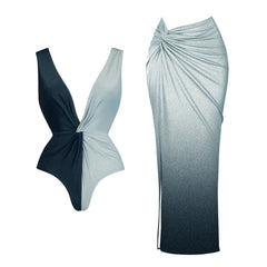 Two-Tone Twisted V-Neck Swimsuit
