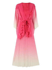 Pink to Ivory Ombre Pleated Maxi Dress