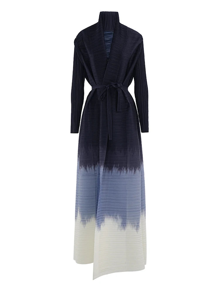 Ombre Midnight Belted Pleated Maxi Dress