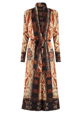 Geometric Mosaic Belted Maxi Dress