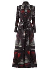 Geometric Mosaic Belted Maxi Dress
