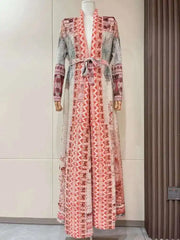 Tribal Print Long Pleated Kimono