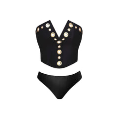 Shadow Black Two-Piece with Bold Metallic Eyelets