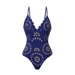 Intricate Cutout Design Swimsuit with Scalloped Trim