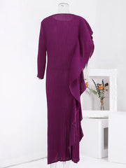 Elegant Plum Asymmetric Pleated Gown