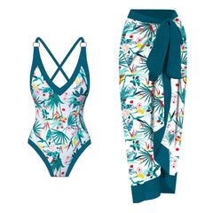 Vibrant Jungle Leaf Design Swimsuit
