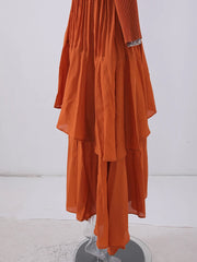 Rust Ruffle Sleeve Asymmetrical Maxi Dress