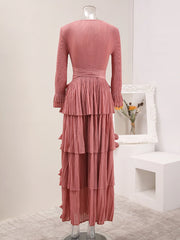 Elegant Rosewood Pleated Maxi Dress