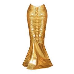 Shimmering Gold Two-Piece Swimsuit with Fishtail Sarong