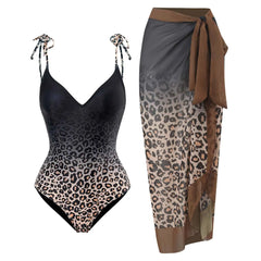 Dark Floral Print Tie-Shoulder Swimsuit with Matching Sheer Sarong