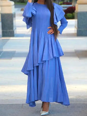 Rust Ruffle Sleeve Asymmetrical Maxi Dress