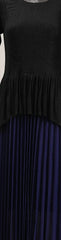 High-Low Pleated Contrast Midi Dress