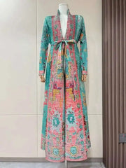 Tribal Print Long Pleated Kimono