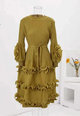 Mustard Pleated Midi Dress