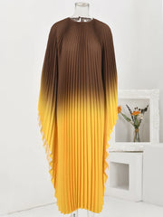 Elegant Olive Ombre Pleated Maxi Dress