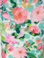 Navy Multicolor Leaf Print Pleated Knit Top