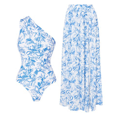 Watercolor Floral Ruffle Swimsuit & Sarong