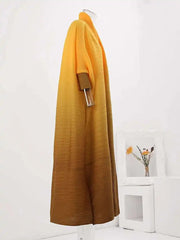 Golden Sunset Ombre Pleated Maxi Kaftan Dress