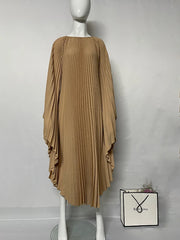 Elegant Cream Pleated Midi Dress