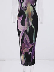 Midnight Bloom Pleated Bodycon Dress