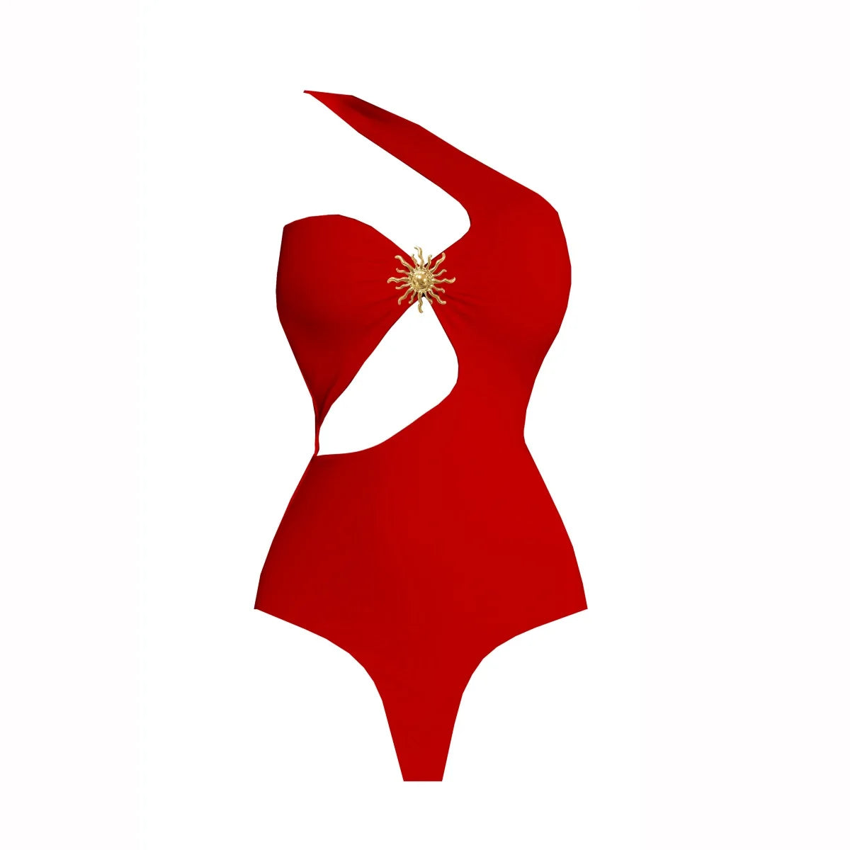 Scarlet Radiance One-Shoulder Cutout Swimsuit